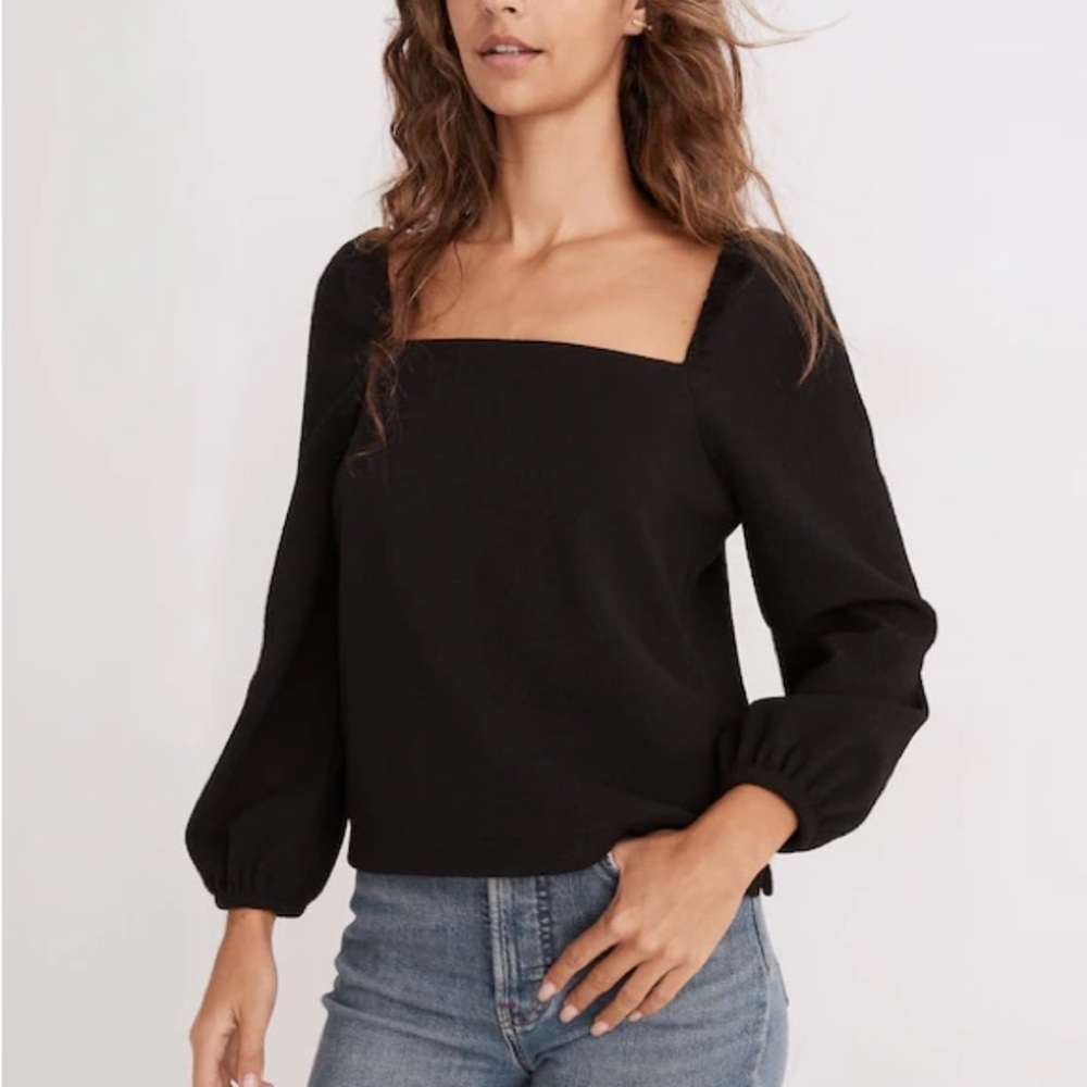 Madewell Crepe Square-Neck Puff-Sleeve Top